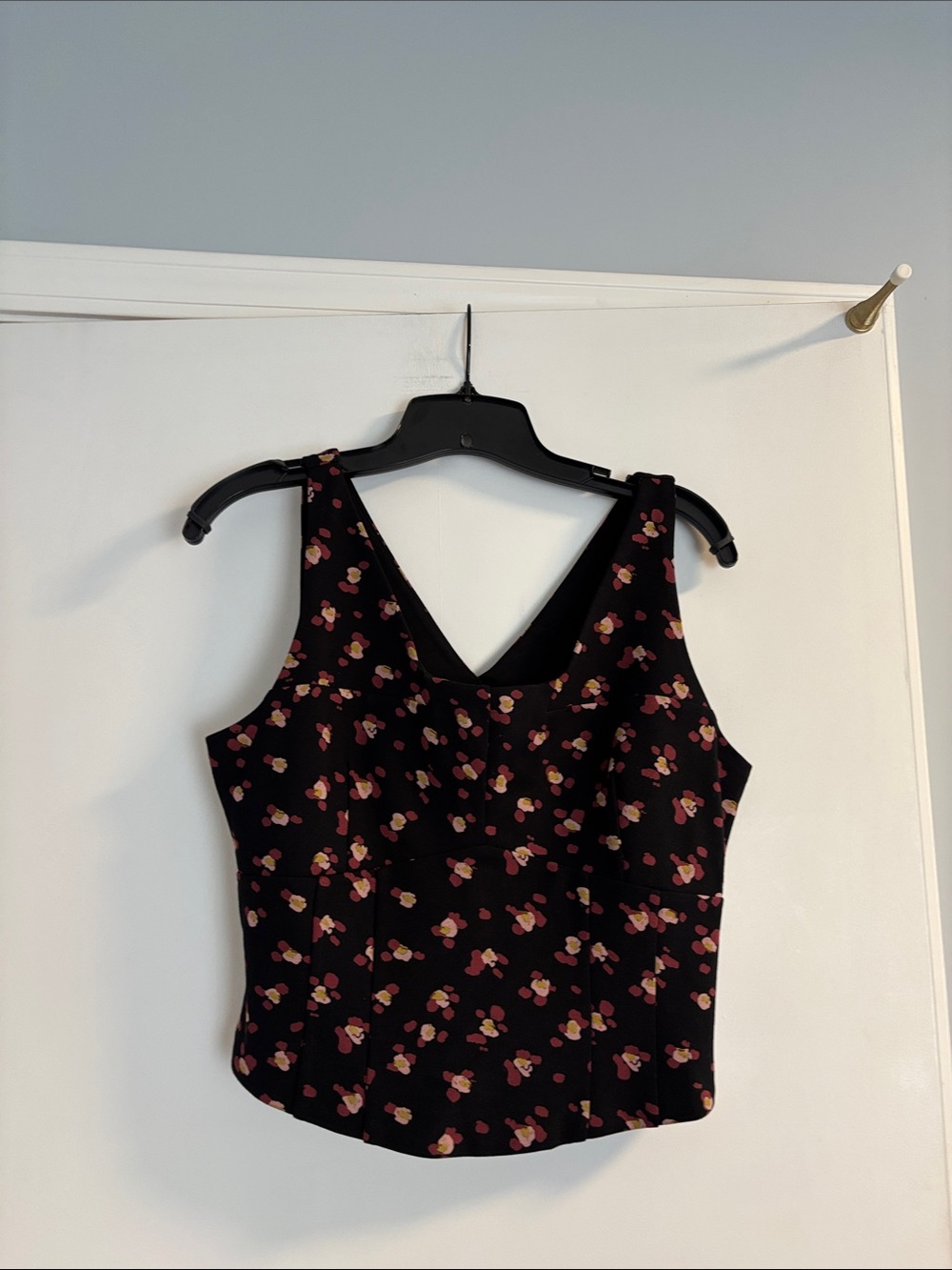 CAbi Black V-Neck Camisole with Pink and Cream Blossoms Medium